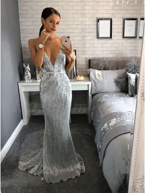 silver prom dress mermaid