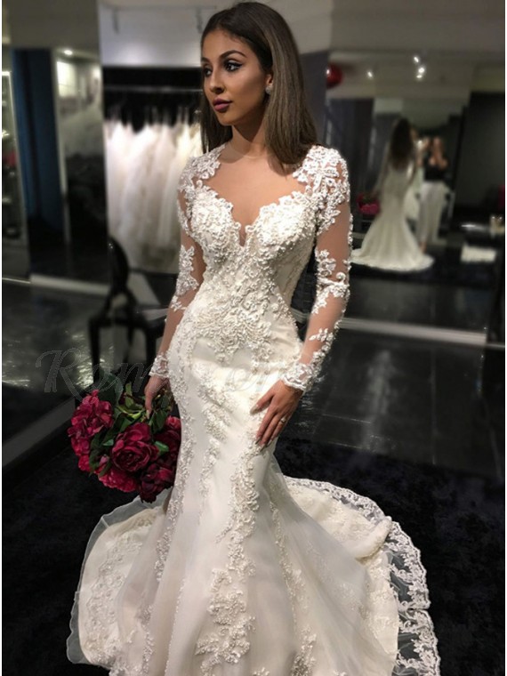 illusion back wedding dress with sleeves