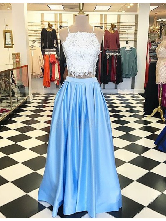 light blue two piece prom dress