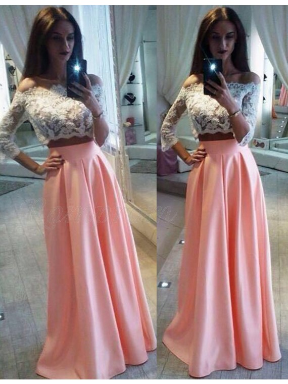 two piece off shoulder prom dress