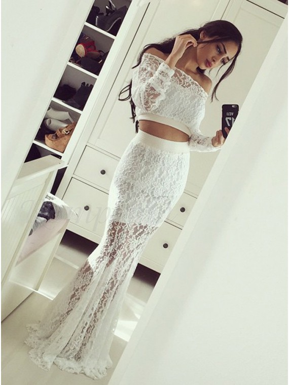 white long sleeve two piece dress