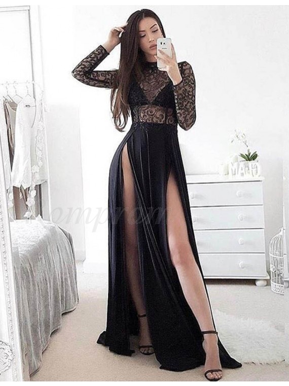 black high neck prom dress