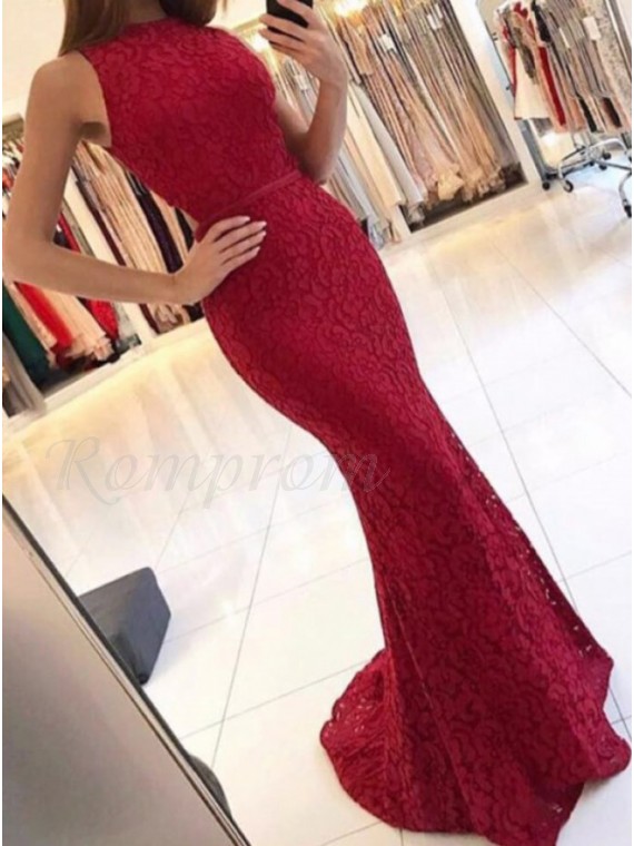 dark red mermaid prom dress