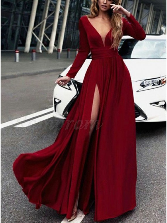 red maroon prom dress