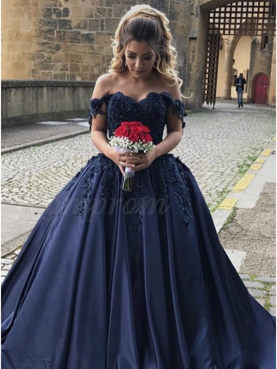 navy ball gown prom dress