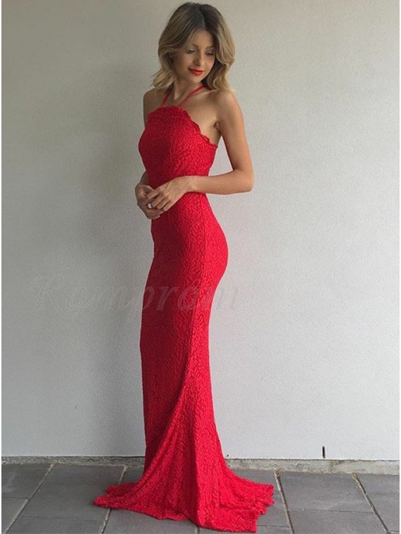 red spaghetti strap mermaid dress