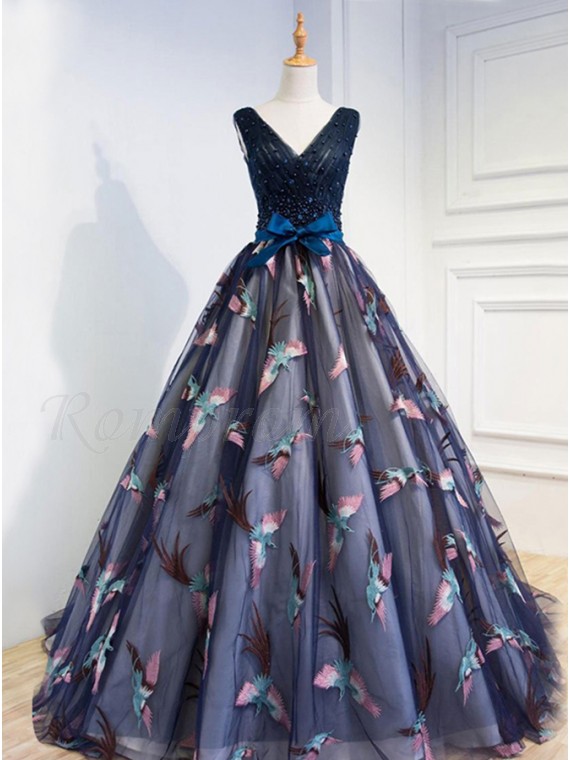 blue and black ball gown