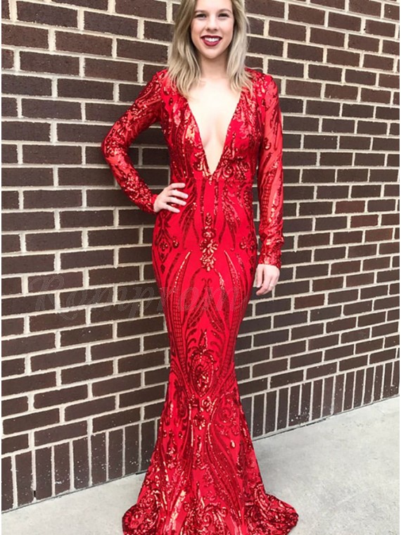 red glitter long sleeve dress