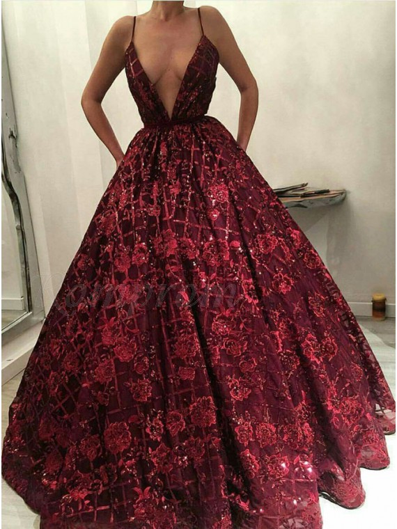 red lace ball gown prom dress