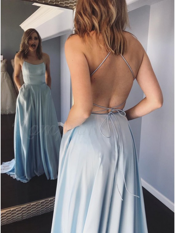 baby blue backless dress