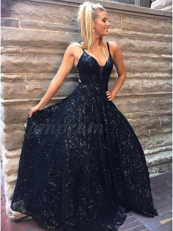 black prom dress with glitter