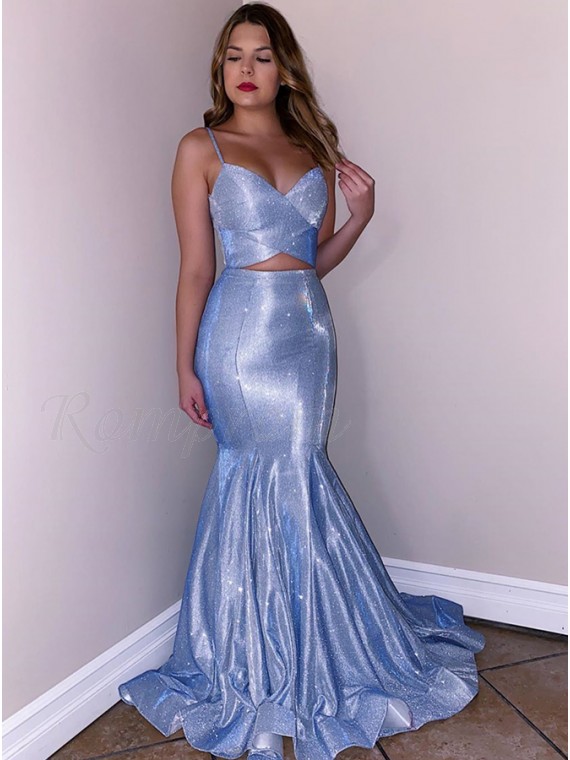 light blue glitter prom dress