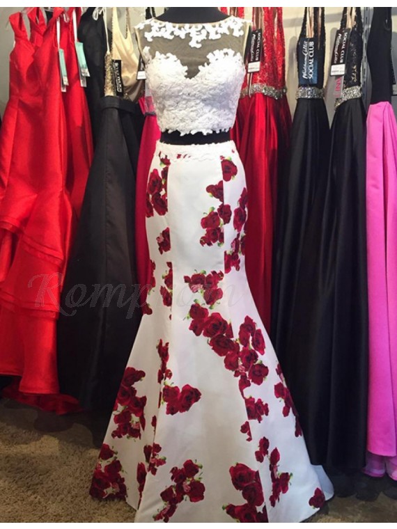 red and white formal dress