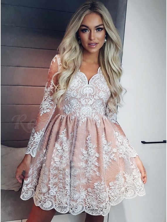 short prom dresses with long sleeves