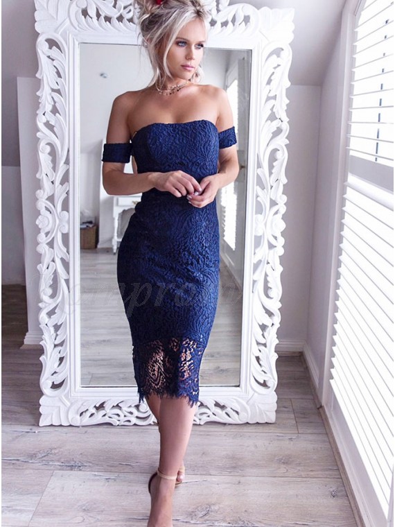navy blue lace sheath dress
