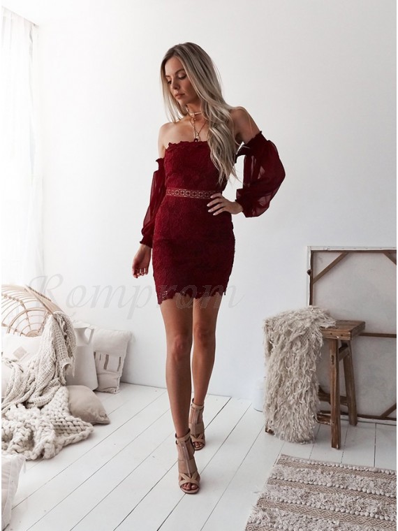 short maroon lace dress