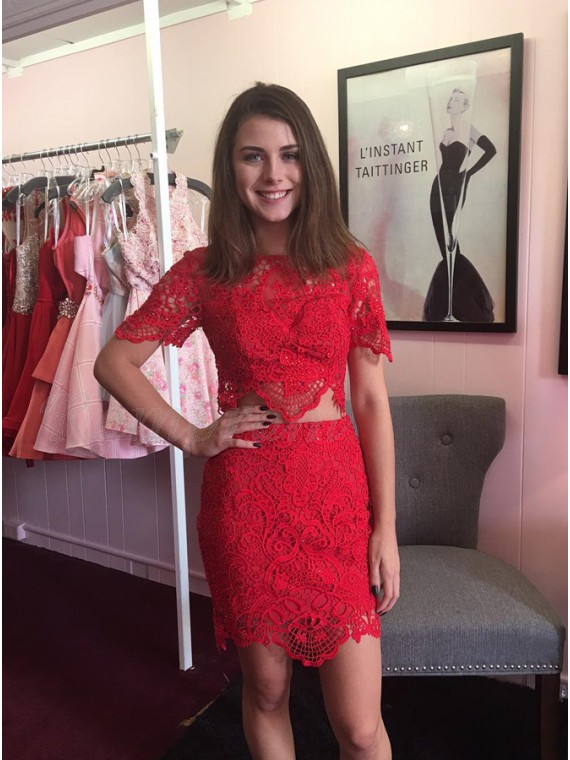 red lace two piece