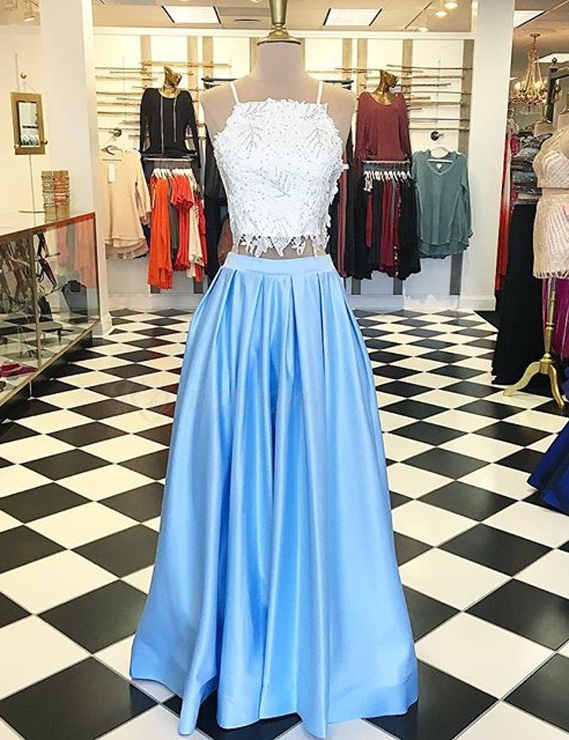 light blue 2 piece prom dress