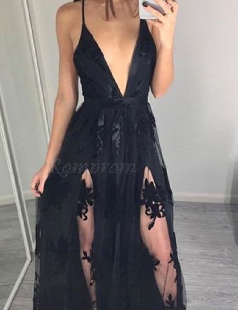 black leg slit dress