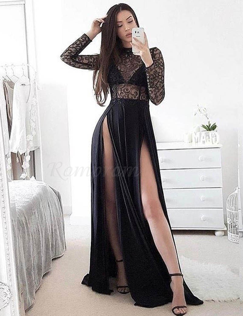 long sleeve black dress with split