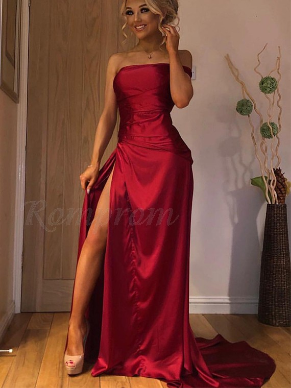 strapless red dress with slit
