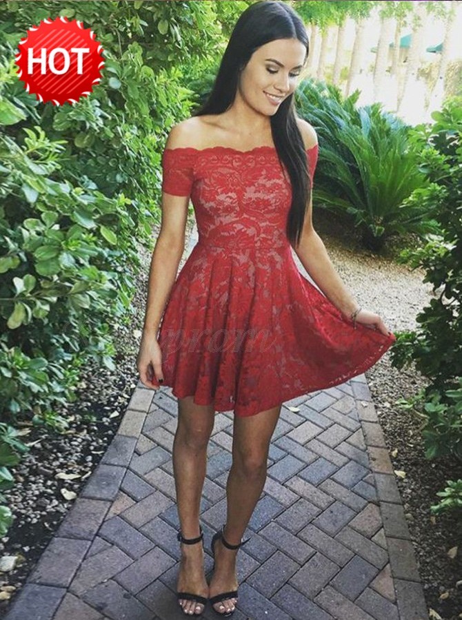 red lace short sleeve dress