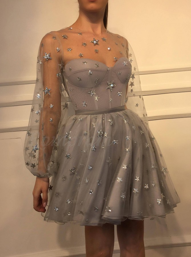 long sleeve sequin homecoming dress