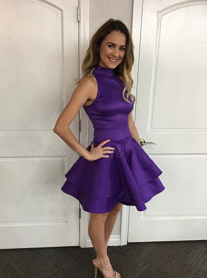 purple satin homecoming dress