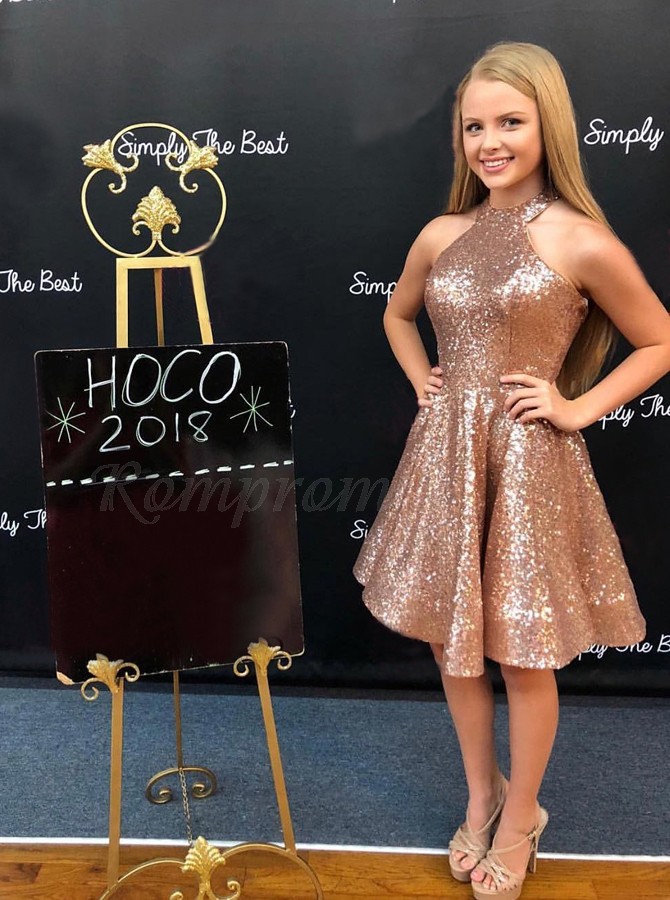 knee length gold sequin dress