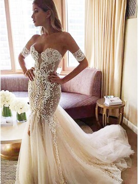 Mermaid Sweetheart Backless Court Train Wedding Dress with Appliques