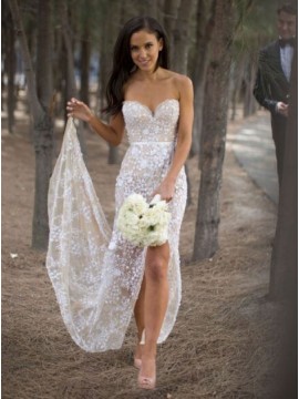 Sheath Sweetheart Leg slit Lace Sexy Wedding Dress with Sashes 