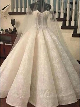Ball Gown Sweetheart Ivory Organza Wedding Dress With Sequins Appliques 
