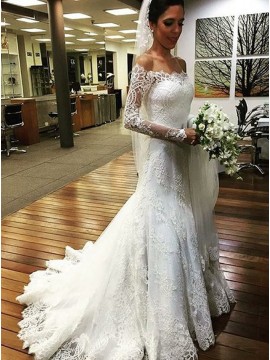 Mermaid Off-the-Shoulder Long Sleeves Lace Appliques Wedding Dress