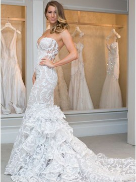 Mermaid Sweetheart Court Train Tiered Lace Sexy Wedding Dress