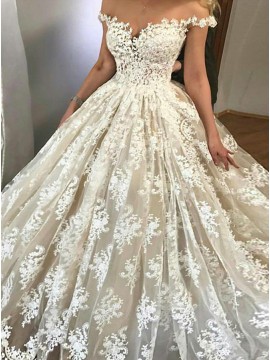 Ball Gown Off-the-Shoulder Ivory Wedding Dress with Appliques