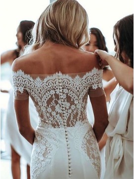 Off-the-Shoulder Lace Mermaid Wedding Bride Dress with Sleeves