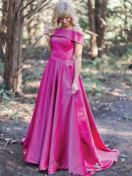 Fuchsia Long Off the Shoulder Prom Dress with Pockets