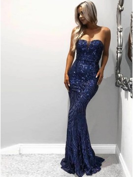 blue tight prom dress