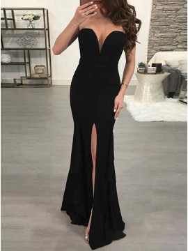 Mermaid Sweetheart Floor-Length Black Prom Dress with Split