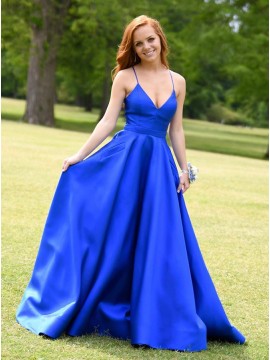 Simple Long Prom Dress Satin Royal Blue Formal Dress