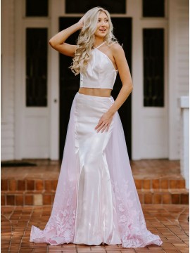 Pink Long Two Piece Prom Dress