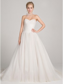 Ball Gown Sweetheart Court Train Lace-Up Wedding Dress with Beading Sequins
