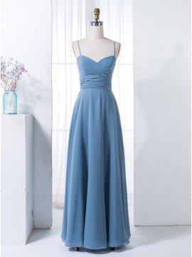 A-Line Spaghetti Straps Navy Blue Chiffon Bridesmaid Dress with Beading