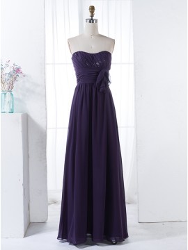 A-Line Sweetheart Dark Purple Chiffon Bridesmaid Dress with Sequins Ruffles
