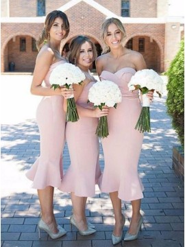 Sweetheart Pink Bridesmaid Dress Mermaid Wedding Party Dress