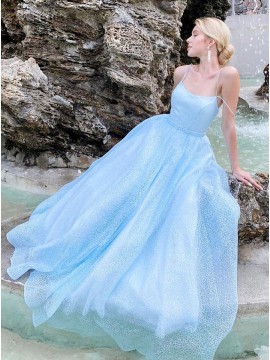 Light Blue Glitter Long Prom Dress