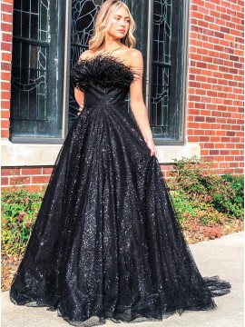 Black Sequins Long Prom Dress