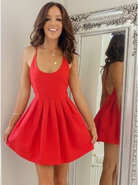 A-Line Scoop Sleeveless Criss-Cross Straps Short Red Homecoming Dress