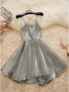 Short Spaghetti Straps Simple Silver Homecoming Dress