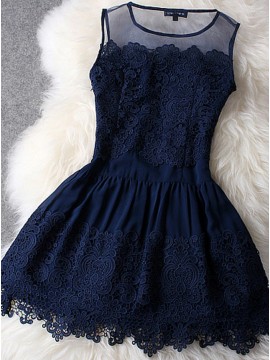 A-Line Crew Neck Short Navy Blue Homecoming Dress with Appliques